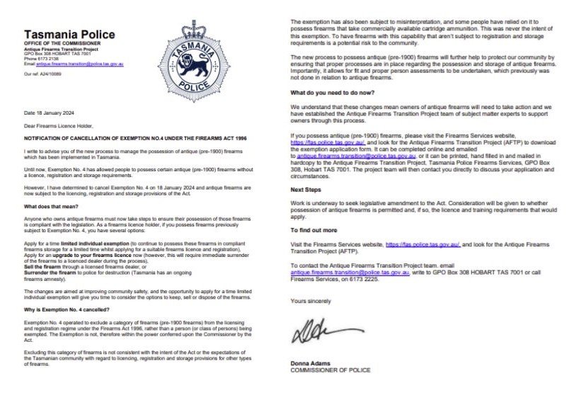 TasPol advice to collectors